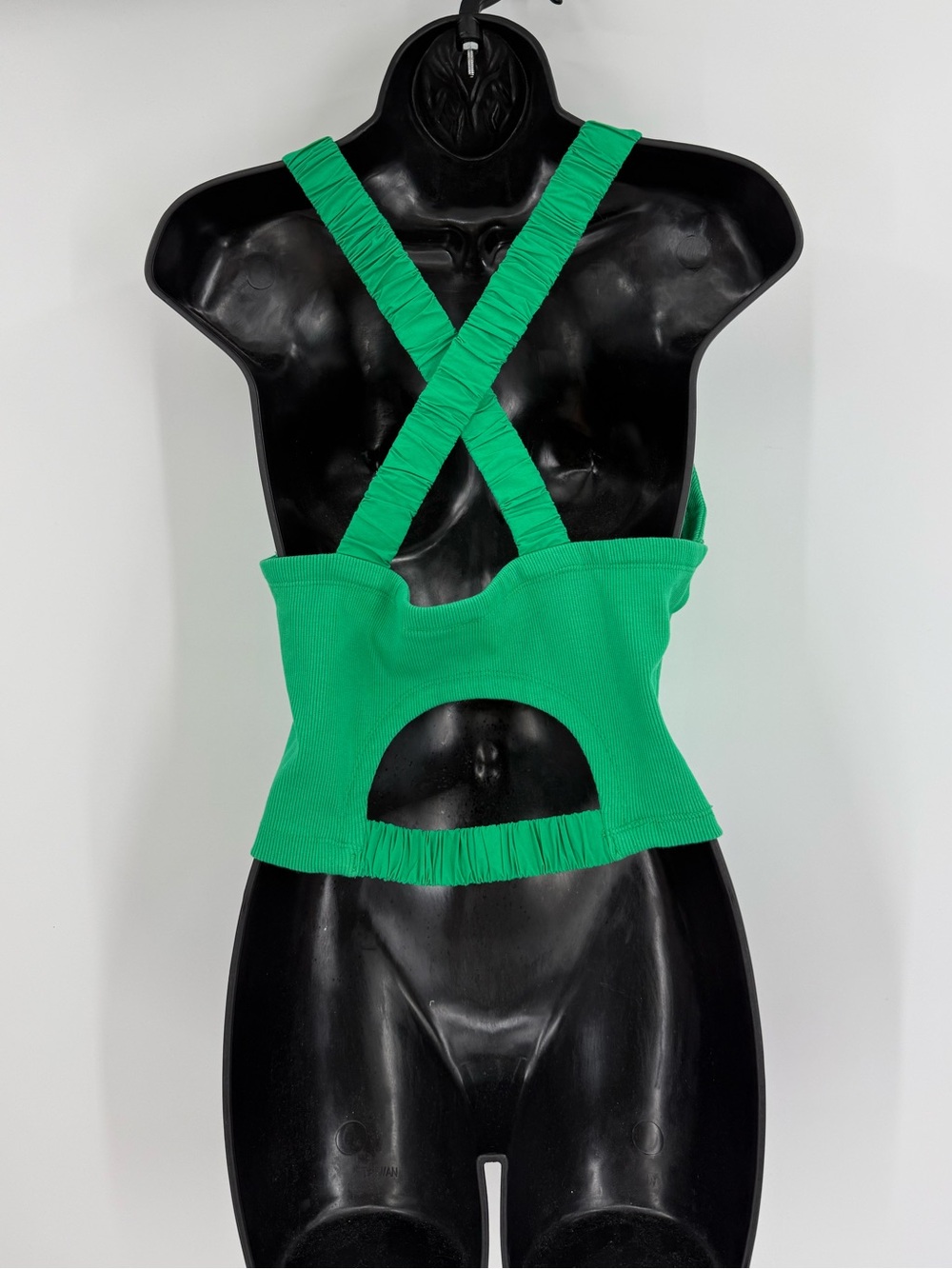 Anthropologie Maeve Ruched Crisscross Strap Cutout Back Tank | Green | Medium - Picture 2 of 5